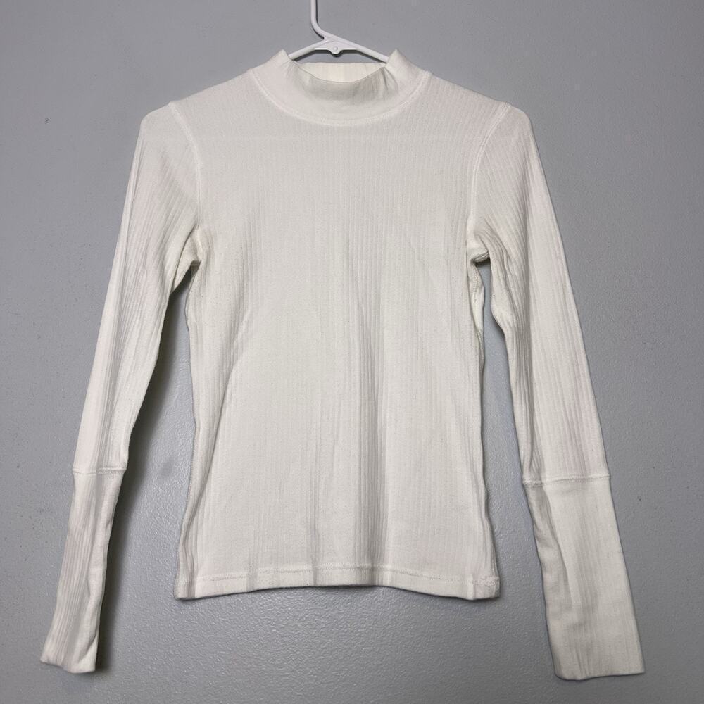 Free People Intimately Womens Cowl Neck Sweatshirt Sz S White Ribbed